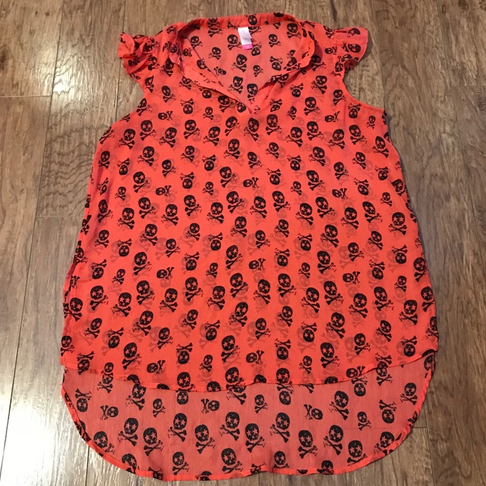 Red with Skulls Sheer Sleeveless Top Size XXL